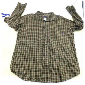 Patagonia Mens XL Organic Cotton Plaid Button-Down Shirt Brown/Green